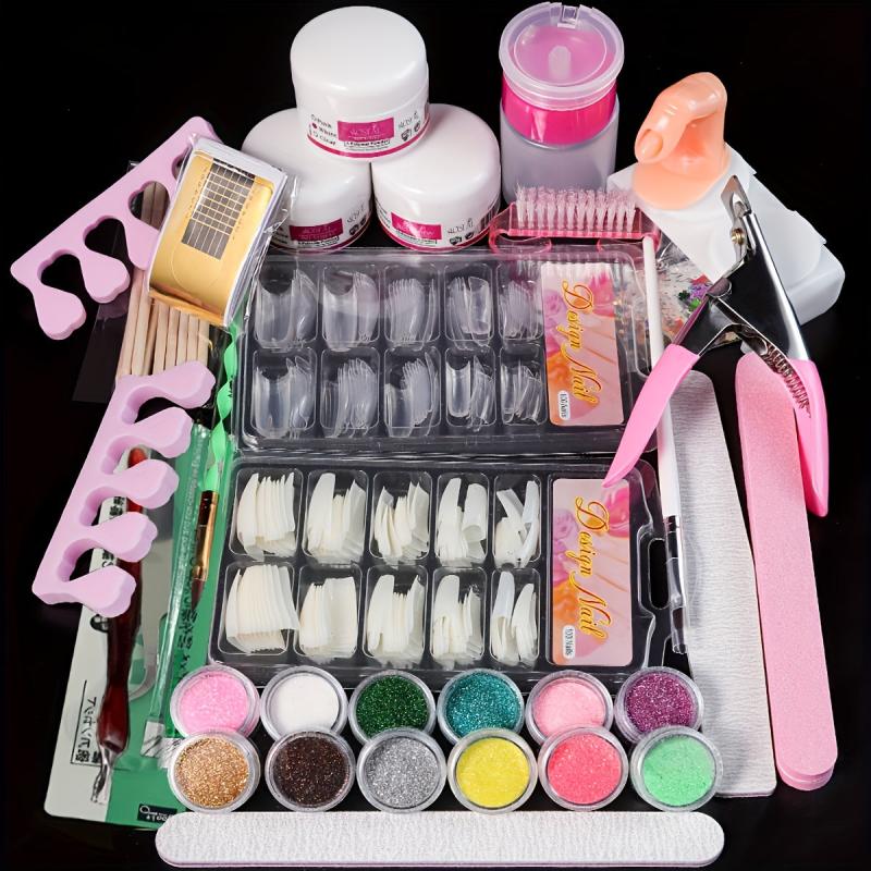 23-in-1 Glitter Acrylic Nail Kit for Beginners - Clear Pink Acrylic Powder