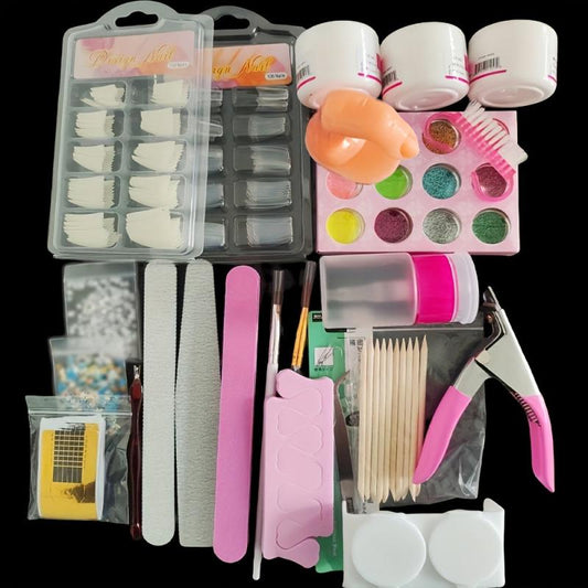 23-in-1 Glitter Acrylic Nail Kit for Beginners - Clear Pink Acrylic Powder