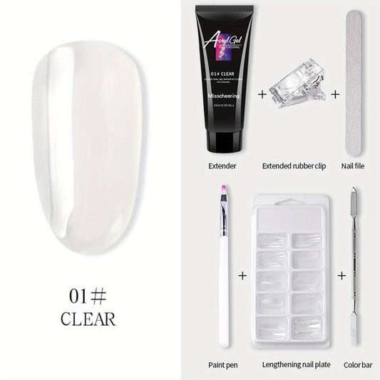 6-Piece Nail Art Extension Glue Set w/ Clip, File, Brush, Pusher, Tips, Gel
