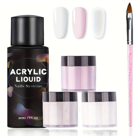 Acrylic Nail Kit 3 Colors Nude Set with Brush & Cup
