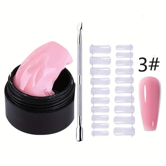 Non Stick Hand Gel Nail Polish Set - Clear Nude Solid Nail Tips Painting Gel Kit