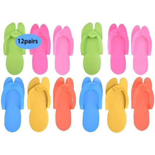 12 Pairs Disposable Spa Slippers One Size Anti-Slip Pedicure