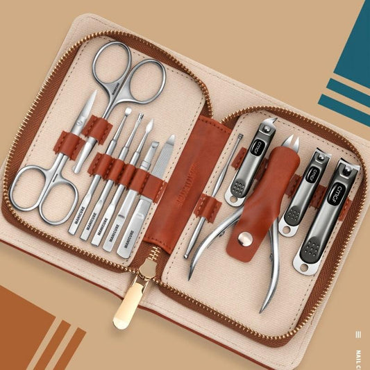12 Pcs Stainless Steel Nail Cutter Pedicure Kit Travel Case