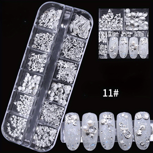 Mixed Nail Art Jewelry Accessories: Rivets, Moon, Stars, Sea Shells