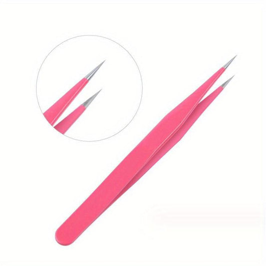 Pink Stainless Steel Lash Tweezers Eyelash Extension Nail Art Tool