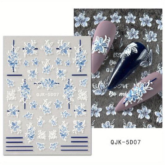 Summer Nail Decals Flowers & Dandelion 5D Nail Art Stickers for Acrylic Nails