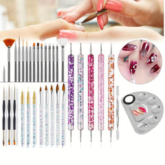 33 Pcs Acrylic Nail Art Brushes Set Nail Dotting Tools Nail Dust Brush Striping