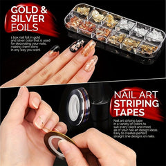 Nail Art Kit with Accessories, Brush, Dotting Tools, Stickers, Rhinestones