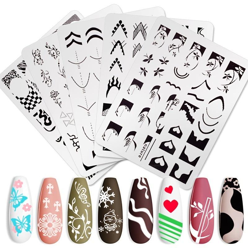 French Nail Art Stamping Plates Set French Line Stamp Templates Kit