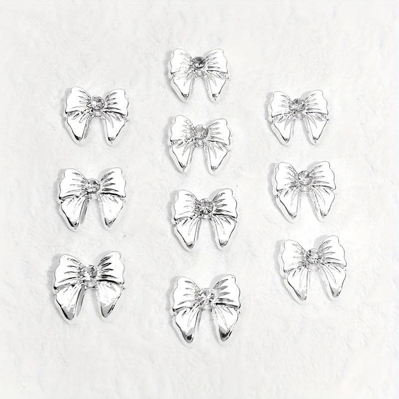 10pcs Alloy Rhinestone Nail Charms 3D Bow Nail Art Jewelry Decoration