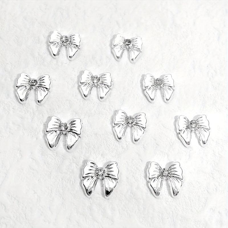 10pcs Alloy Rhinestone Nail Charms 3D Bow Nail Art Jewelry Decoration