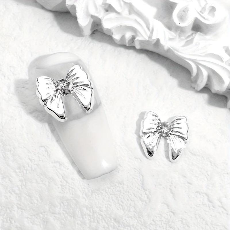 10pcs Alloy Rhinestone Nail Charms 3D Bow Nail Art Jewelry Decoration