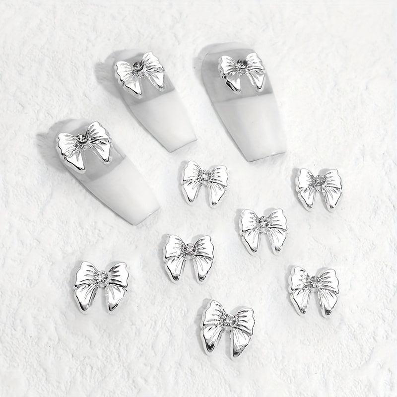 10pcs Alloy Rhinestone Nail Charms 3D Bow Nail Art Jewelry Decoration