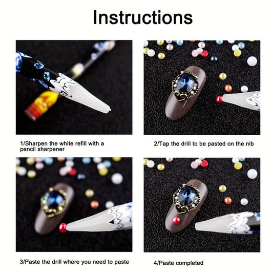5Pcs Nail Art Pens Kit Nail Art Rhinestone Picker Soft Wax Pencil Wax Pen