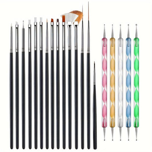 20pcs Acrylic Nail Art Drill Pens Painting Brushes Set
