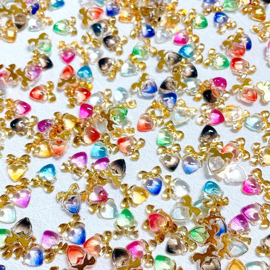 Aurora Bow Peach Heart Nail Art Charms Gradient Resin Nail Art Accessories
