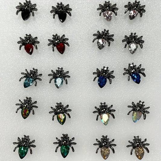 20Pcs Spider Nail Charms Vintage Gothic Rhinestones Nail Art Accessories