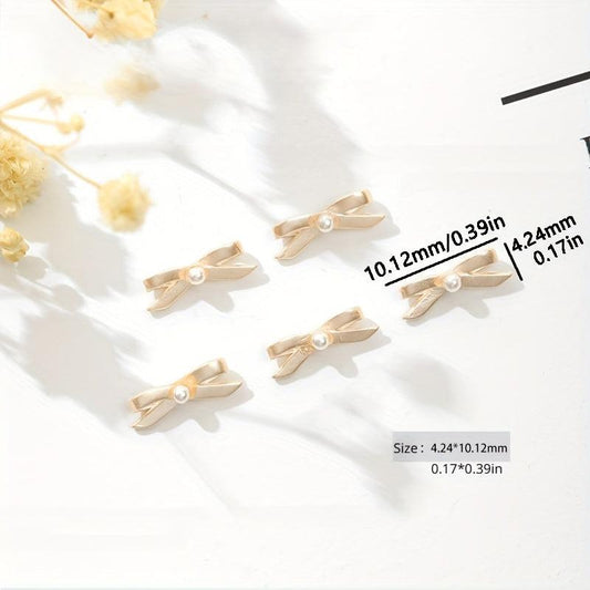 12pcs Ballet Bowknot Nail Charms Pearls 3D Nail Accessories DIY Nail Salons