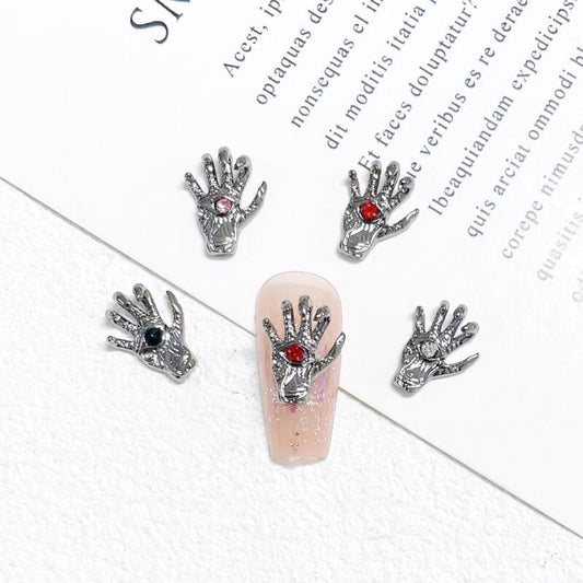 Evil's Eye Hand Nail Art Charms With Rhinestones 3D Alloy Nail Gem Accessories