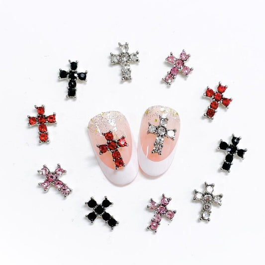 Cross Nail Charms With Rhinestones 3D Alloy Cross Shape Nail Gems
