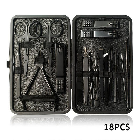 18 Pcs Stainless Steel Pedicure Kit Nail Clipper Ear Spoon Nail Files Unisex