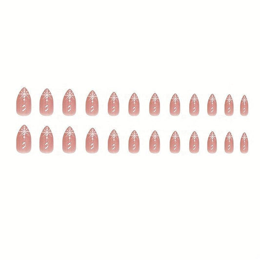 24pcs Snowflake French Tip Press On Nails Almond Shape Glitter Full Coverage
