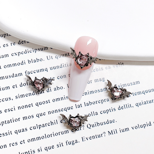 10pcs Halloween Bat Nail Art Charms Heart Shape Rhinestone 3D Bat Nail Gem