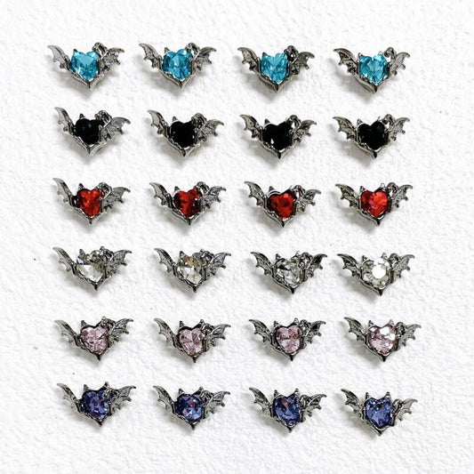 10pcs Halloween Bat Nail Art Charms Heart Shape Rhinestone 3D Bat Nail Gem