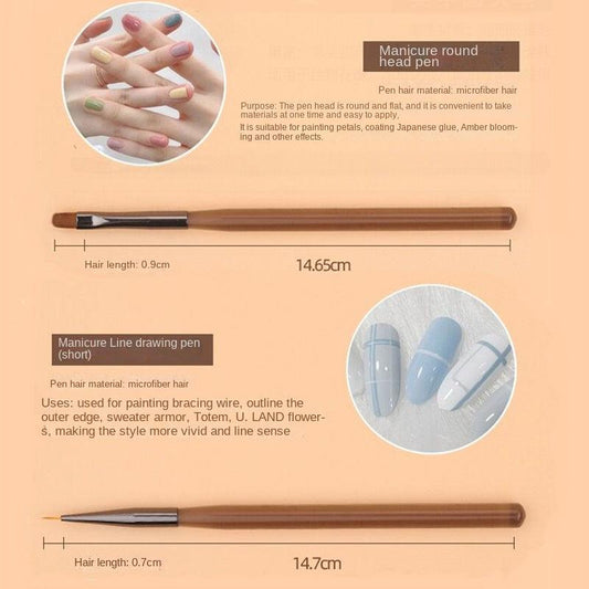 9Pcs Nail Art Brushes Set Brown Transparent Acrylic Nail Art Liner Brush