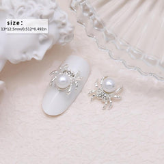 10pcs Halloween Spider Nail Art Charms With Rhinestones Pearls