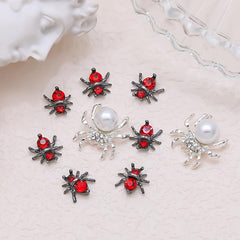 10pcs Halloween Spider Nail Art Charms With Rhinestones Pearls