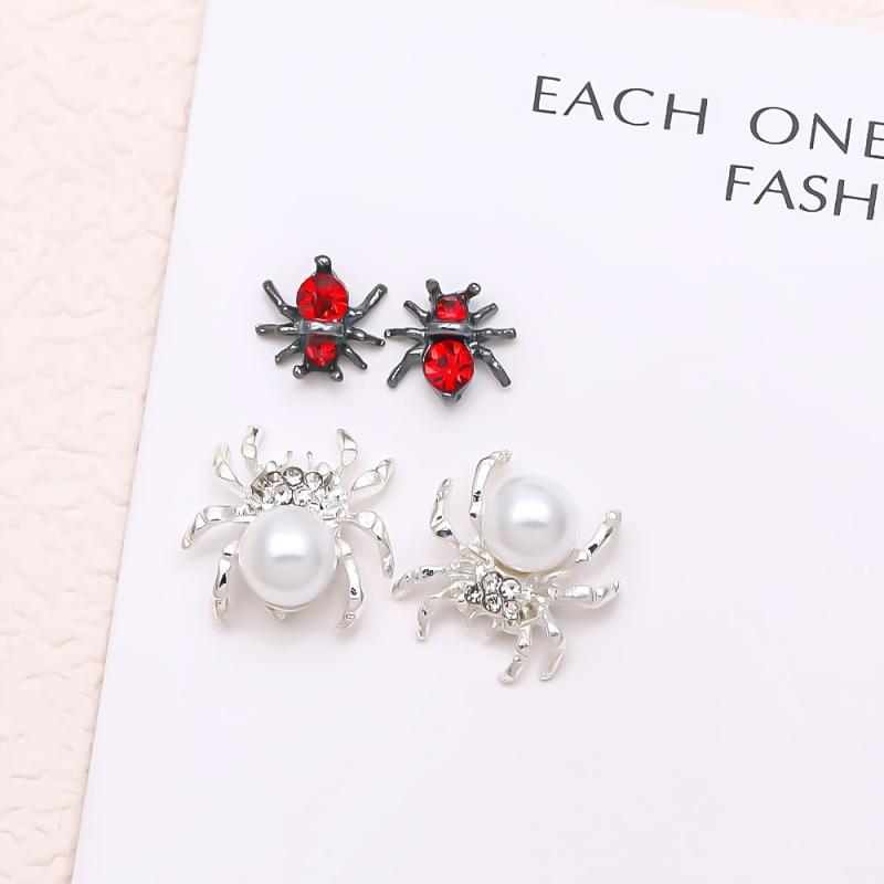 10pcs Halloween Spider Nail Art Charms With Rhinestones Pearls
