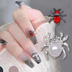 10pcs Halloween Spider Nail Art Charms With Rhinestones Pearls