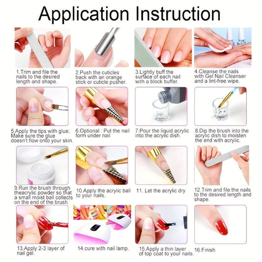Professional Acrylic Nail Art Kit 12 Glitter Acrylic Powder Clear Pink Nails