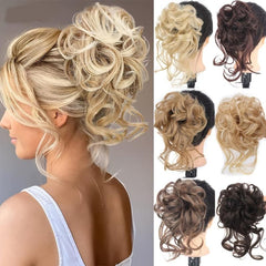 Synthetic Messy Curly Hair Bun Chignon Scrunchy Hair Band