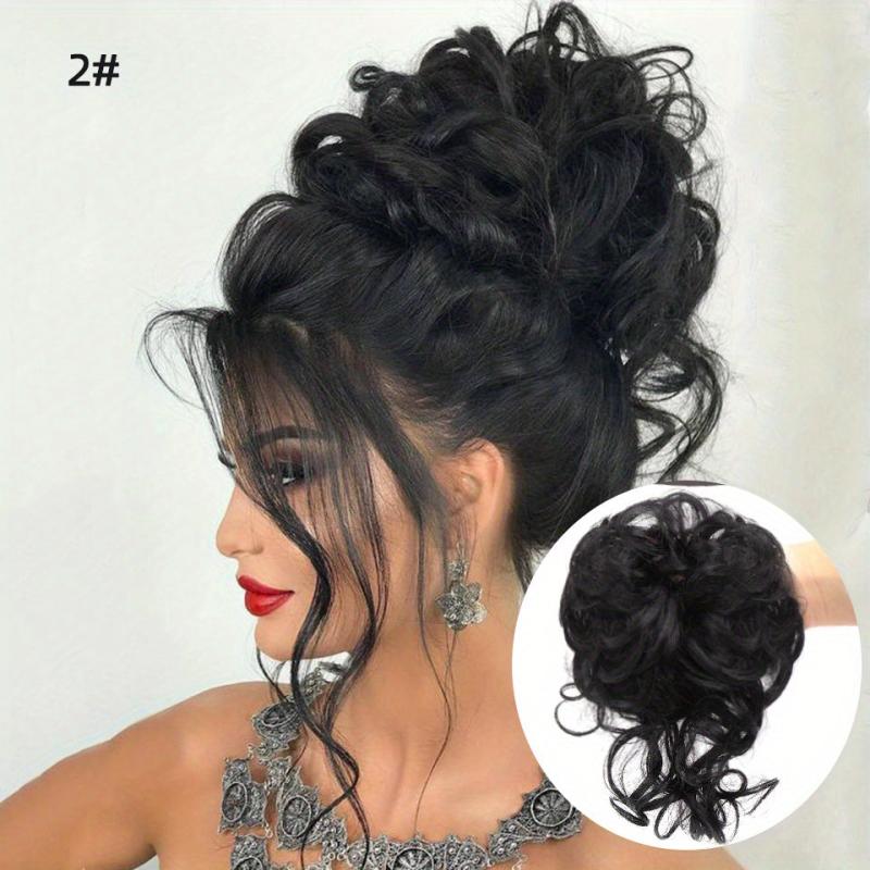 Synthetic Messy Curly Hair Bun Chignon Scrunchy Hair Band