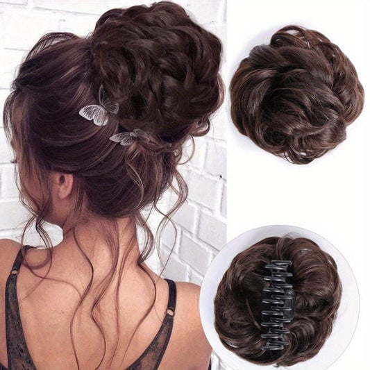 Wavy Curly Claw Clip Hair Bun Tousled Updo Hairpiece Chignon