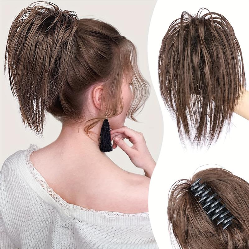 Y2K Messy Bun Hair Piece Claw Clip Synthetic Curly Chignon Hair Bun
