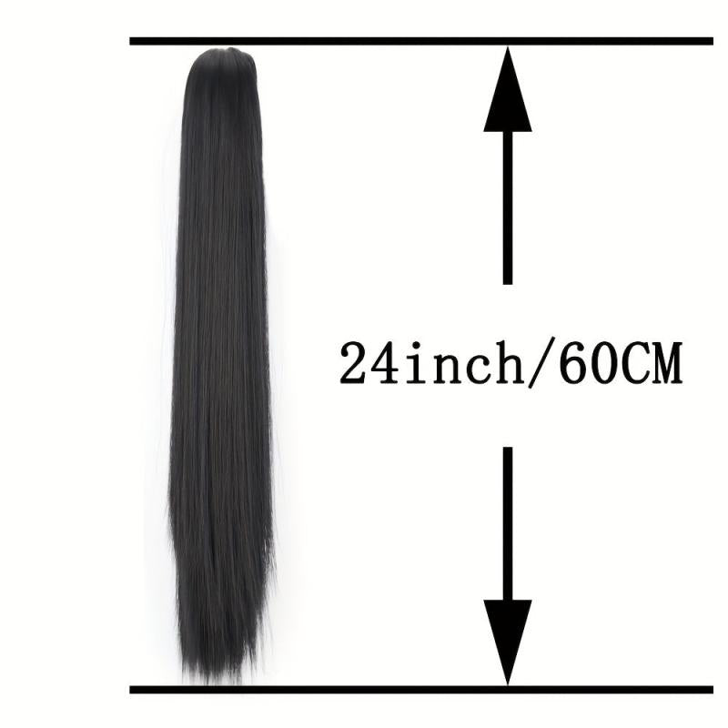 60 96 Cm Long Straight Ponytail Extensions Claw Clip In Synthetic Hair For Women