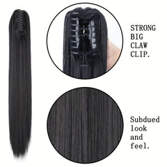 60 96 Cm Long Straight Ponytail Extensions Claw Clip In Synthetic Hair For Women