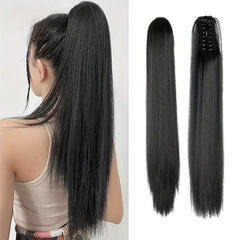 60 96 Cm Long Straight Ponytail Extensions Claw Clip In Synthetic Hair For Women