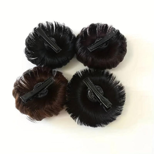 Brown Bun Hair Synthetic Donut Roller Hair Pieces With Hair Clip