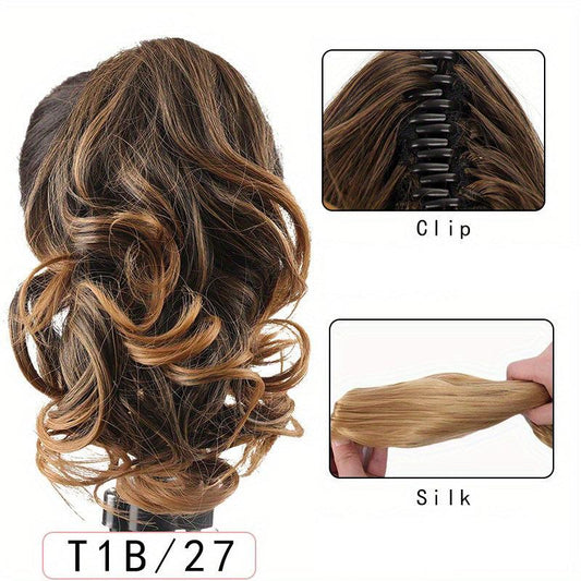 Wavy Claw Ponytail Clip In Hair Extension Brown Synthetic False Hairpiece