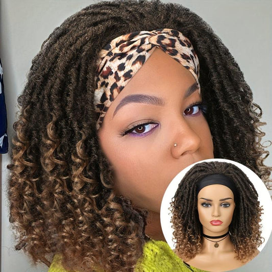 Short Headband Dreadlock Wig Curly Synthetic Hair Goddess Hand Braided Twist Bro