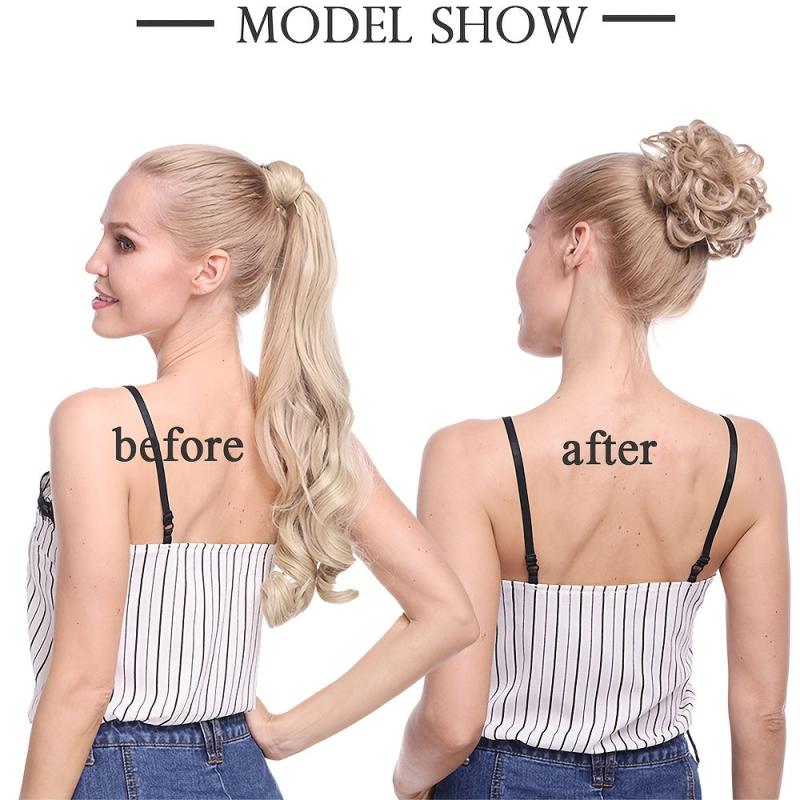 Curly Synthetic Bun Hair Extensions Elastic Donut Ponytail