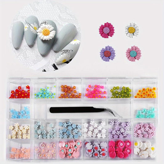 21 Grids 3D Resin Flower Fruit Nail Charms