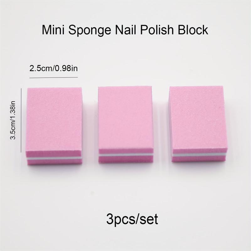 3pcs Mini Small Sponge File Blocks Pink Purple Nail Polishing Rubbing Strip