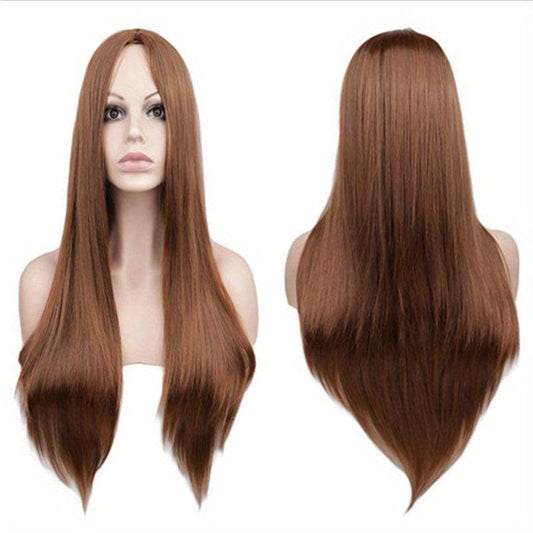 Dark Brown Long Straight Hair Replacement Wigs 66cm Synthetic Fiber Hair Wigs