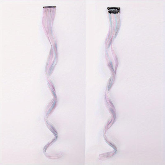 Colorful Wavy Clip In Hair Extensions 55 Synthetic Curly Hair Extensions