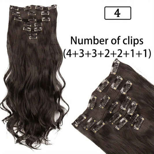 Long Wavy Hair Extensions 16 Clips In Hairpieces Heat Resistant Synthetic Hair